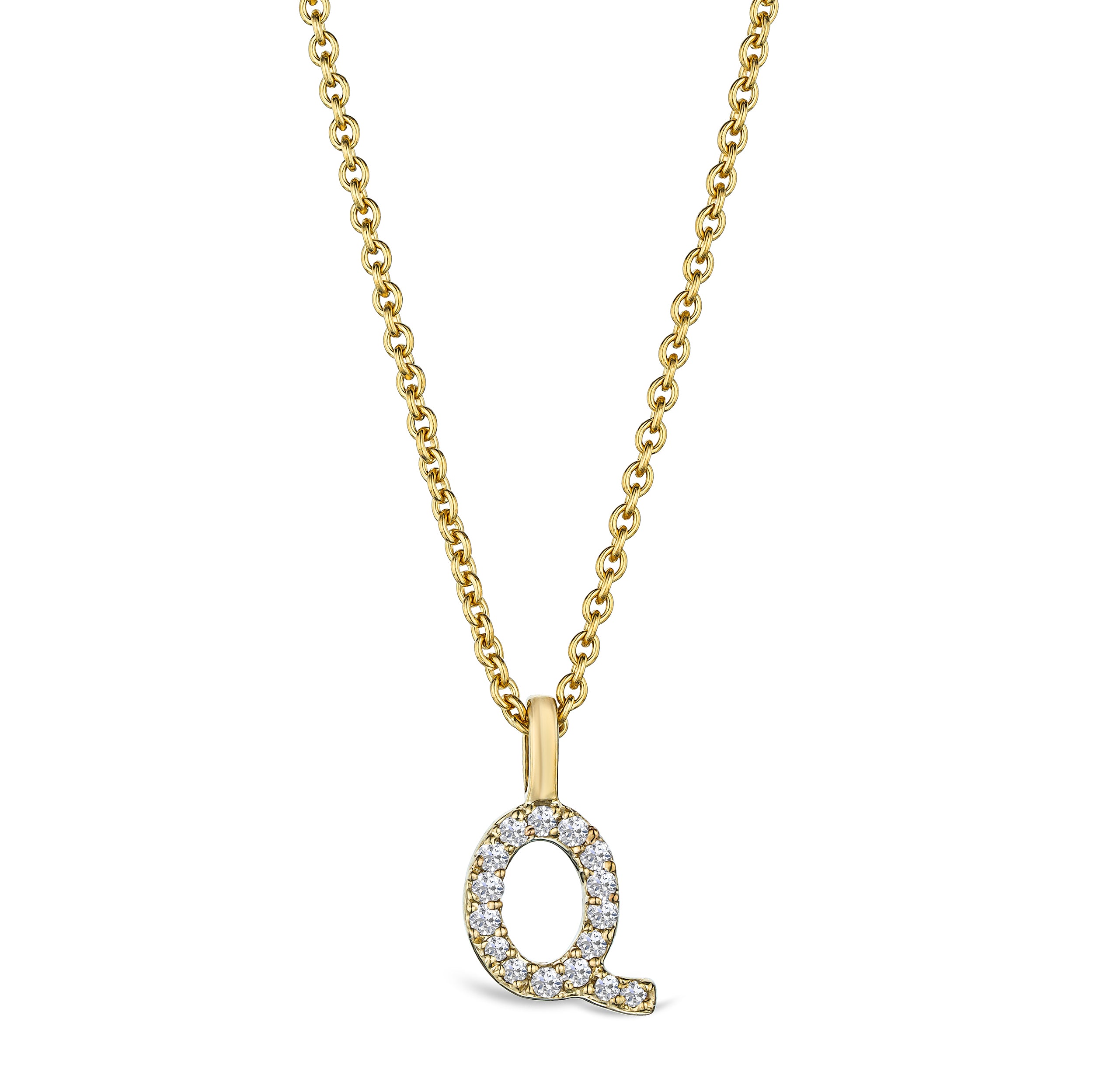 Love Letter Initial Q Lab Diamond Necklace set in 9K Yellow Gold